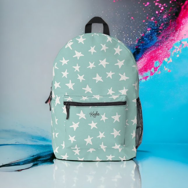 Sac À Dos Imprimé Cute Stars Motif sur Aqua avec votre nom (Créateur téléchargé)