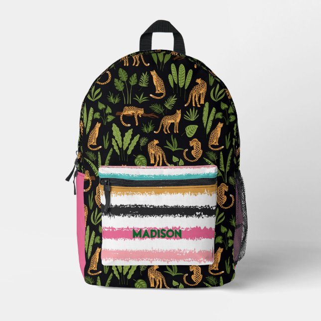 Sac À Dos Imprimé Cute Tropical Leopards Nom personnalisé Imprimé (Recto)