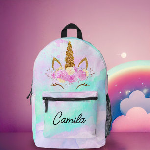 Sac À Dos Imprimé Cute Unicorne Et Aquarelle Abstraite Monogrammé