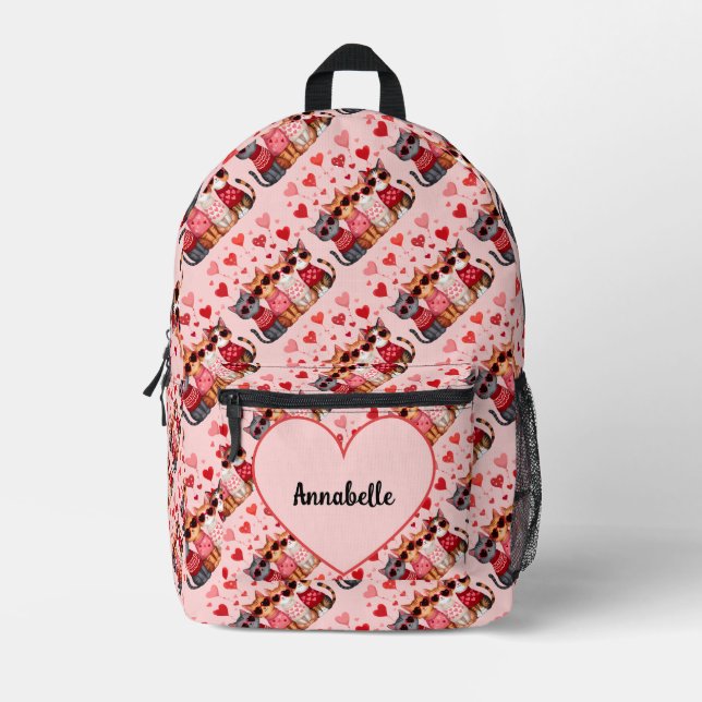 Sac À Dos Imprimé Cute Valentine Chats en Lunettes de soleil Coeur (Recto)