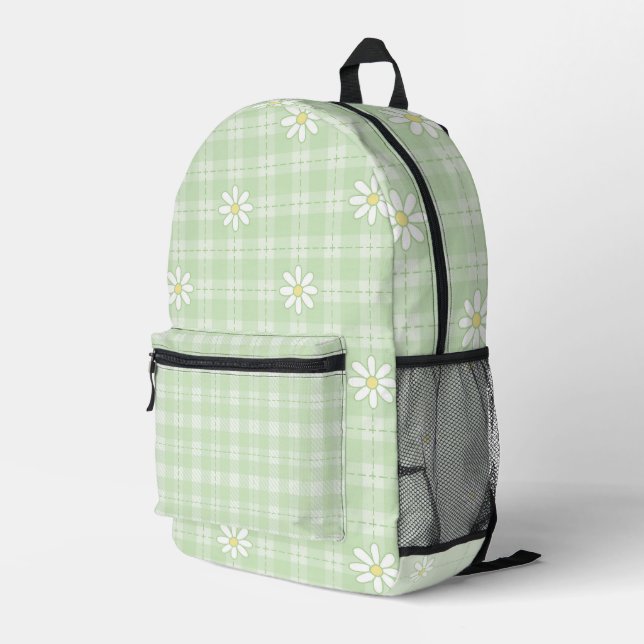 SAC À DOS IMPRIMÉ DAISIES BLANCHES AVEC MOTIFS PASTEL VERT PLAID (Coin arrière droit)