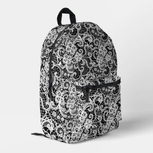 Sac À Dos Imprimé Dentelle blanche en noir
