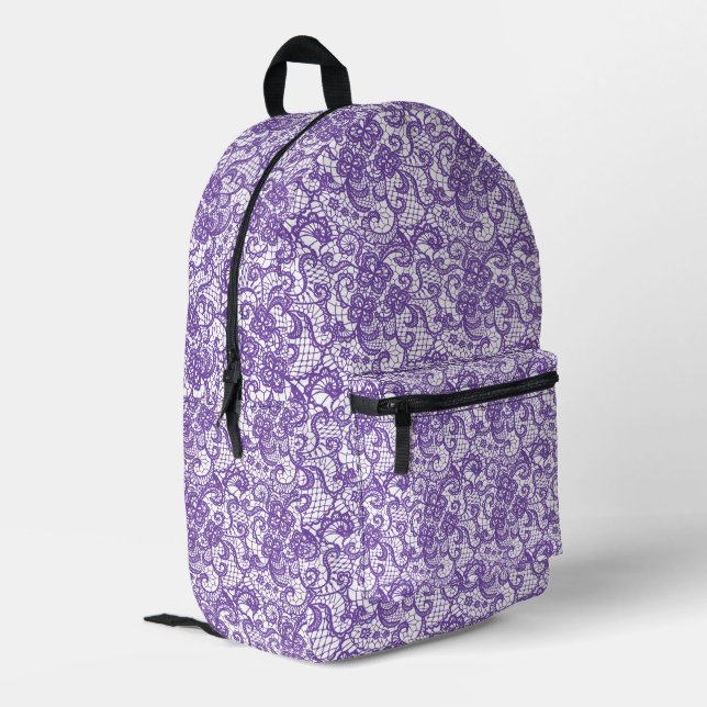 Sac À Dos Imprimé Dentelle blanche sur violet (Coin arrière gauche)
