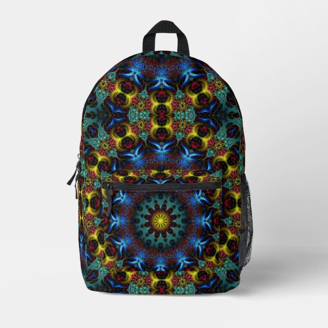 Sac À Dos Imprimé Dentelle en mandala bleu shaman électrique (Recto)