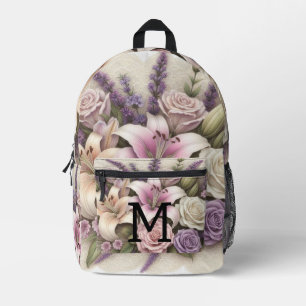 Sac À Dos Imprimé Dentelle monogramme florale roses violettes lis la