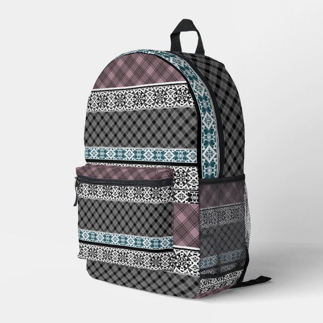 Sac À Dos Imprimé Dentelle patchwork noir et blanc (Coin arrière droit)