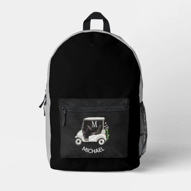 Sac À Dos Imprimé Design Black Grey Golf Design Nom du monogramme (Recto)