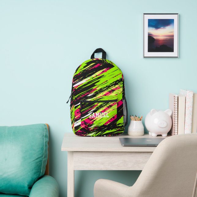 Sac À Dos Imprimé Design sportif vert et noir avec Nom (Insitu)