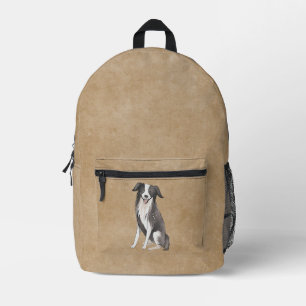 Sac À Dos Imprimé Dessin de Border Collie Beige Rustique