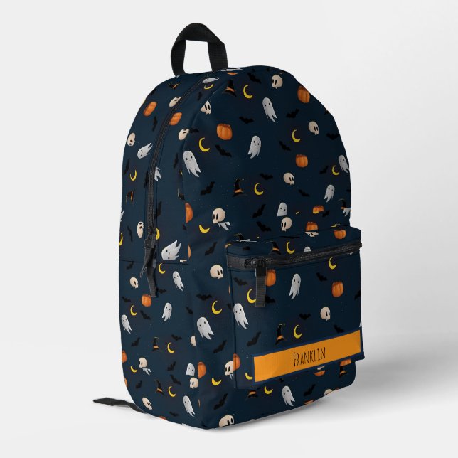 Sac À Dos Imprimé Dessin d'Halloween I Nom personnalisé (Coin arrière gauche)