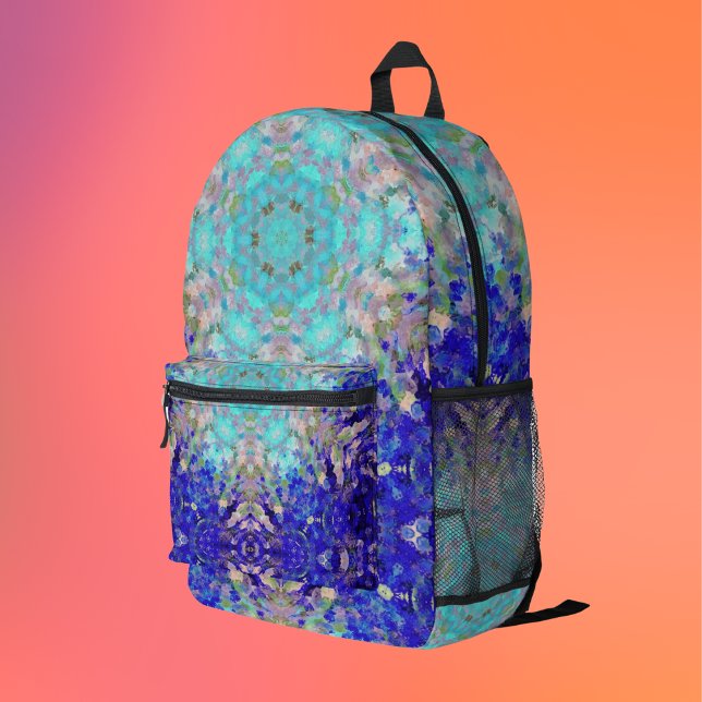 Sac À Dos Imprimé Digital Mandala bleu violet et blanc (Créateur téléchargé)