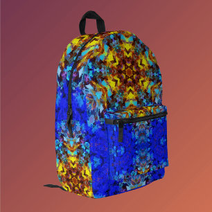 Sac À Dos Imprimé Digital Mandala jaune et bleu