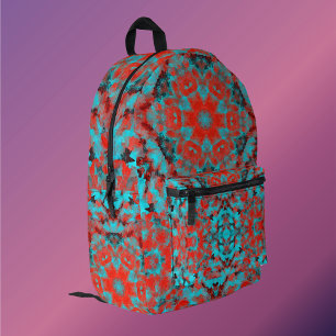 Sac À Dos Imprimé Digital Mandala rouge et bleu