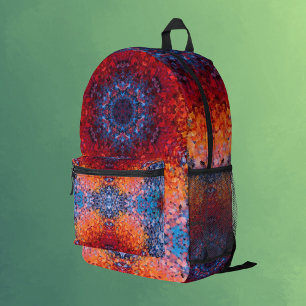 Sac À Dos Imprimé Digital Mandala rouge orange et bleu