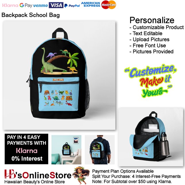 Sac À Dos Imprimé Dinosaur Reptiles Black & Blue School Backpack 26 (Dinosaur Reptiles Black & Blue School Backpack 26.)