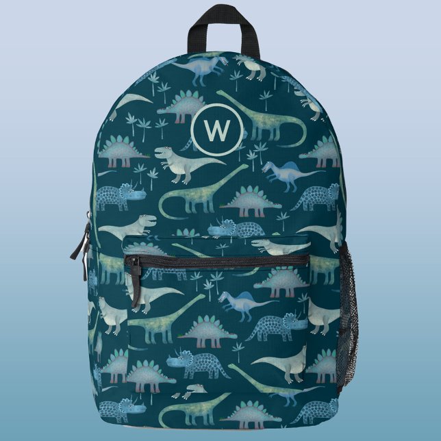 Sac À Dos Imprimé Dinosaure Motif Monogramme initial personnalisé (Modern monogram initial personalized dinosaur pattern backpack)