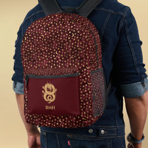 Sac À Dos Imprimé Dragon d'or sur fond bordeaux avec monogramme étoi