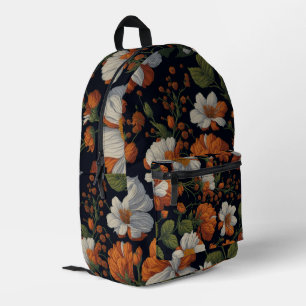 Sac À Dos Imprimé Dramatique Orange blanc élégant fleurs rétro