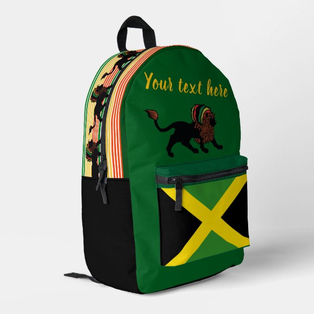 Sac À Dos Imprimé Drapeau noir Rasta Lion Jamaïque Design (Coin arrière gauche)