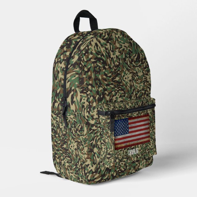 Sac À Dos Imprimé Drapeau personnalisé Camouflage vert Nom personnal (Coin arrière gauche)