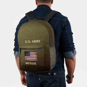 Sac À Dos Imprimé Drapeau USA en maille géométrique marron de l'armé