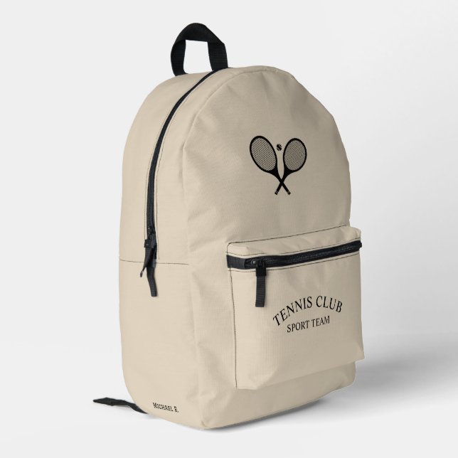 Sac À Dos Imprimé Ecru Beige Personnalisé Club de Tennis Racket (Coin arrière gauche)