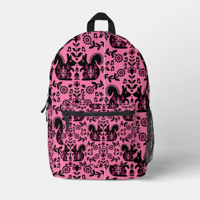 Sac À Dos Imprimé Écureuil Nordic Scandinave Folk Art (Recto)