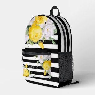 Sac À Dos Imprimé Elégant Anglais Roses Jaunes Noir Blancs