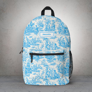 Sac À Dos Imprimé Elégant aqua vintage bleu toile de jouy
