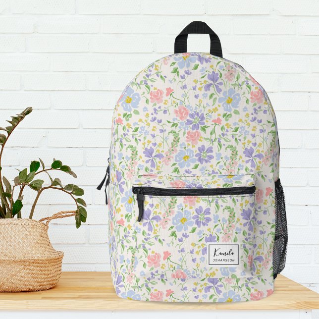 Sac À Dos Imprimé Élégant Aquarelle Peony Flowers Monogramme (Créateur téléchargé)