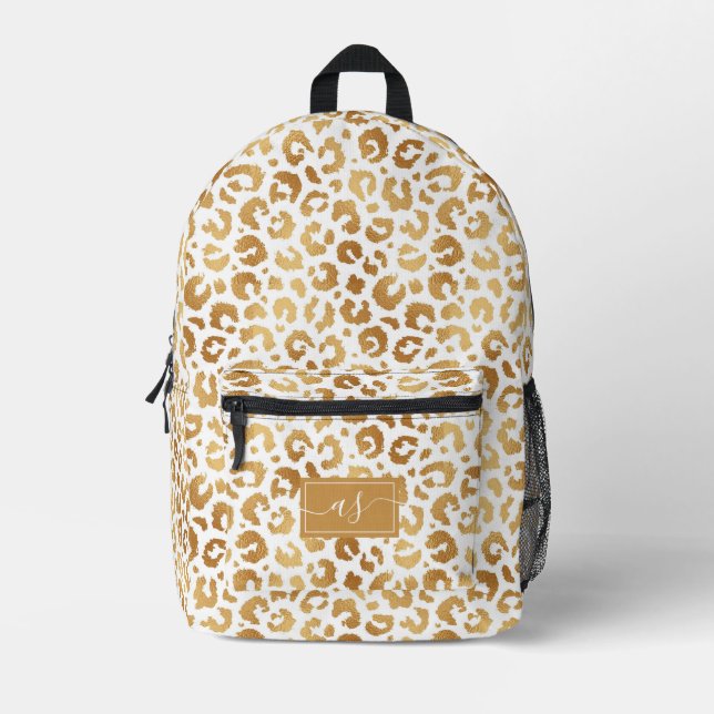 Sac À Dos Imprimé Élégant blanc d'huile d'or Leopard Imprimer Monogr (Recto)