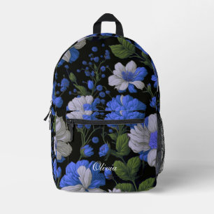 Sac À Dos Imprimé Elégant bleu argenté blanc élégant floral rétro