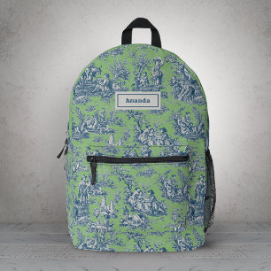 Sac À Dos Imprimé Elégant bleu vintage bleu vert toile de jouy