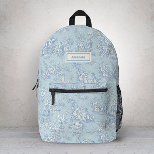 Sac À Dos Imprimé Elégant bleu vintage gris toile de jouy