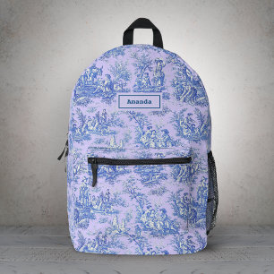 Sac À Dos Imprimé Elégant bleu vintage violet toile de jouy