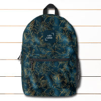Élégant Blue Gold Tropical Floral Logo Entreprise