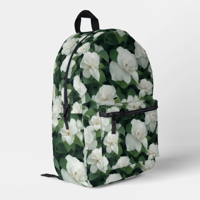 Sac À Dos Imprimé Élégant classique vert botanique blanc floral (Coin arrière gauche)