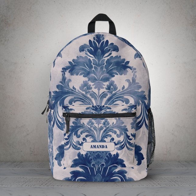 Sac À Dos Imprimé Élégant damassé Bleu toile de jouy monogramme Dopp (Créateur téléchargé)