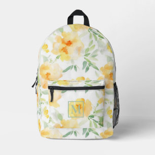 Sac À Dos Imprimé Elégant jaune pêche orange aquarelle fleurie