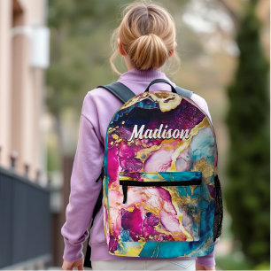 Sac À Dos Imprimé Elégant marbre rose turquoise