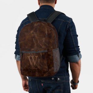 Sac À Dos Imprimé Élégant Marron Foncé Cuir De Vache Monogrammé Vint