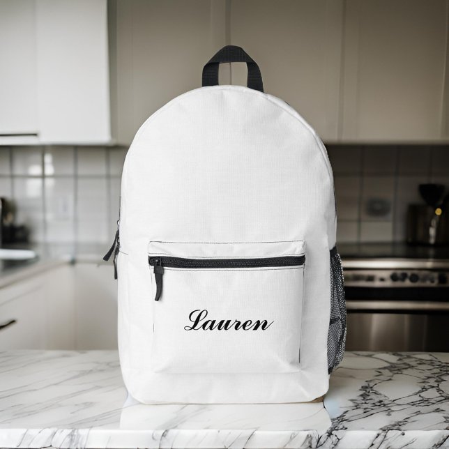 Sac À Dos Imprimé Élégant Minuscule noir Script | Blanc (Créateur téléchargé)