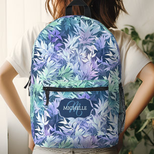Sac À Dos Imprimé Élégant Monogramme bleu Feuilles verts