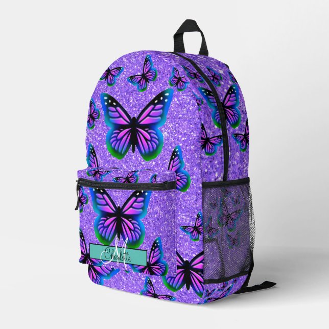 Sac À Dos Imprimé Élégant monogramme de papillons à parties scintill (Coin arrière droit)