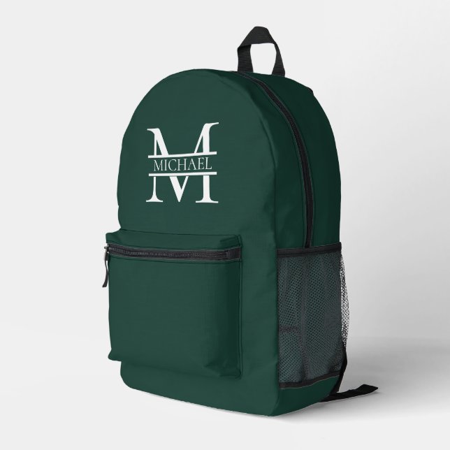 Sac À Dos Imprimé Élégant Monogramme et nom Emerald Green Personnali (Coin arrière droit)