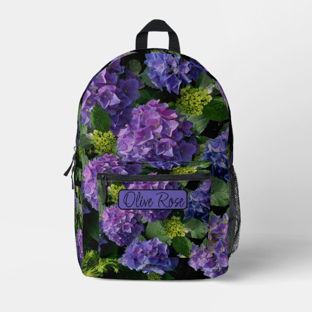 Sac À Dos Imprimé Élégant monogramme floral bleu violet vert (Recto)