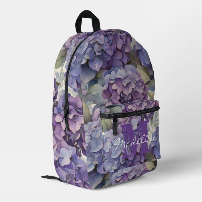 Sac À Dos Imprimé Élégant monogramme floral violet poussiéreux (Coin arrière gauche)