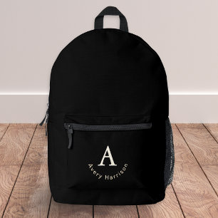 Sac À Dos Imprimé Élégant Monogramme Initiale Nom Noir Classique