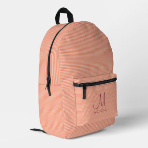 Sac À Dos Imprimé Élégant Monogramme manuscrit Nom Peach Striped