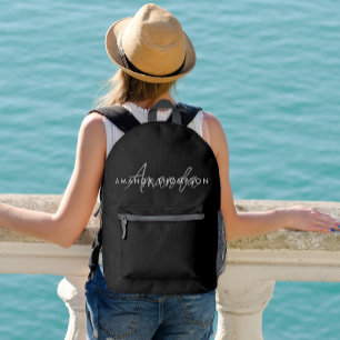 Sac À Dos Imprimé Élégant Monogramme Moderne Personnalisé Avec Nom